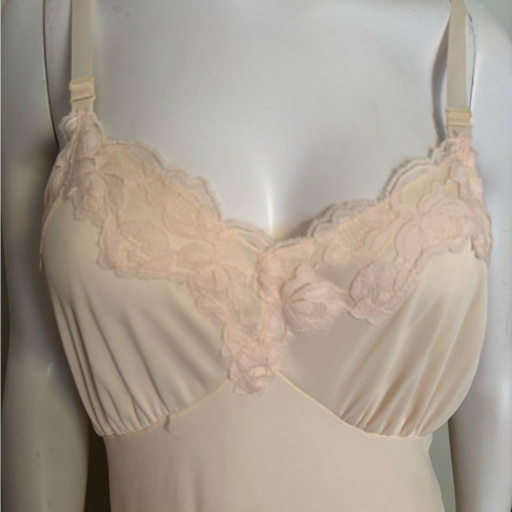 Vintage Blush Lace-Trim Boudoir Lingerie Slip Dress